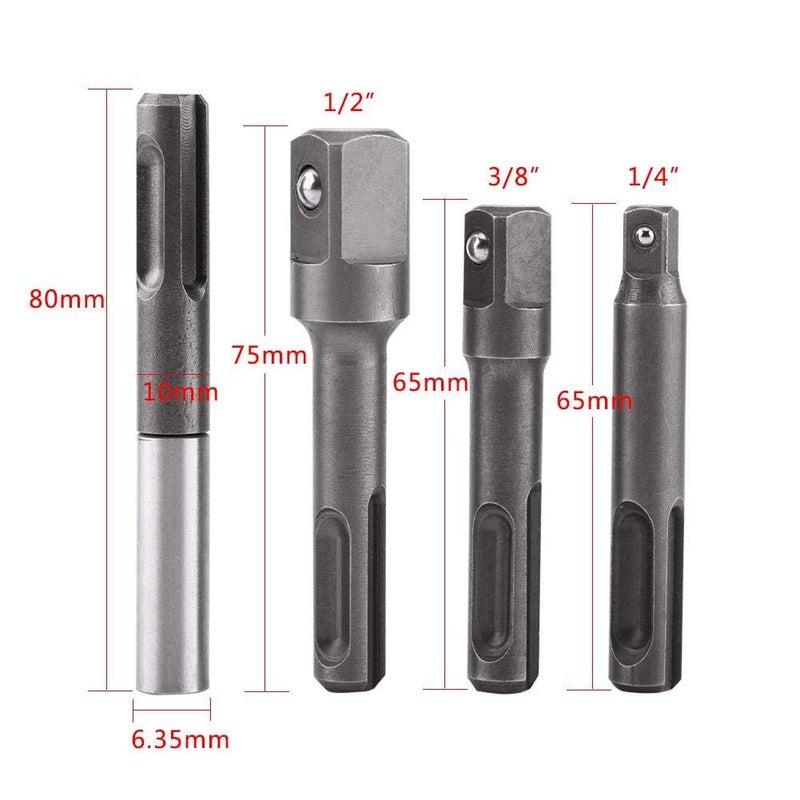 Tangxi مجموعة محولات قابس SDS Plus 4 قطع 1/4" 3/8" 1/2" ، محول قابس سداسي 1/4" ، موصل تمديد رأس مثقاب عالمي | محول قابس سداسي لمفك صمولة ، بت تمديد طاقة - Image 2
